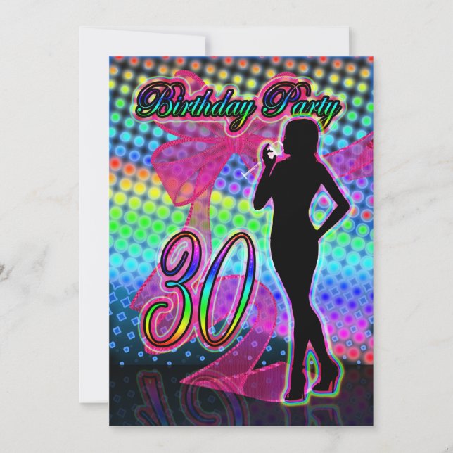 Convite de festas do aniversário de 30 anos, néon (Frente)