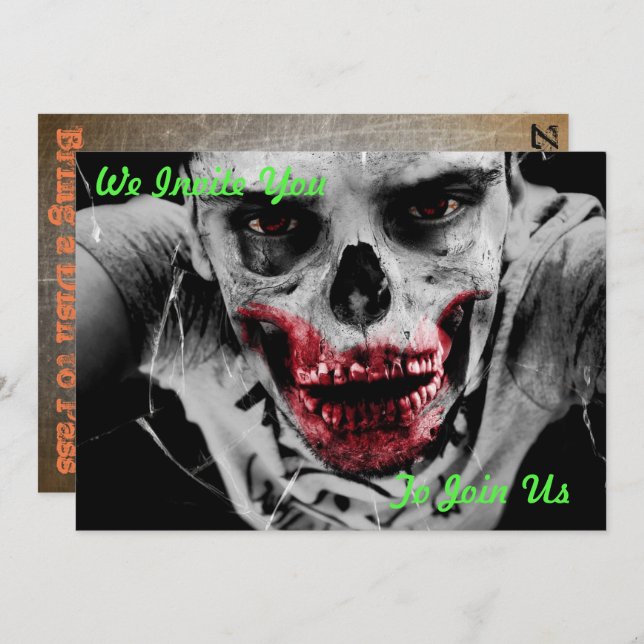 Convite de festas do apocalipse do zombi (Frente/Verso)