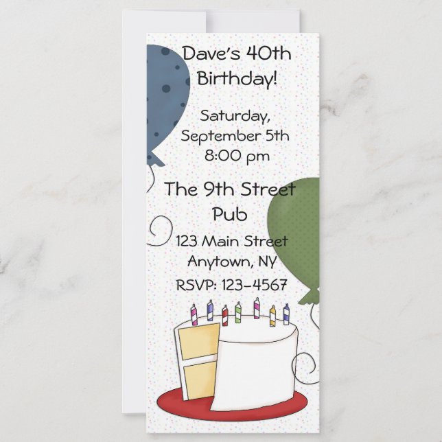 Convite de festas do bolo de aniversário (Frente)