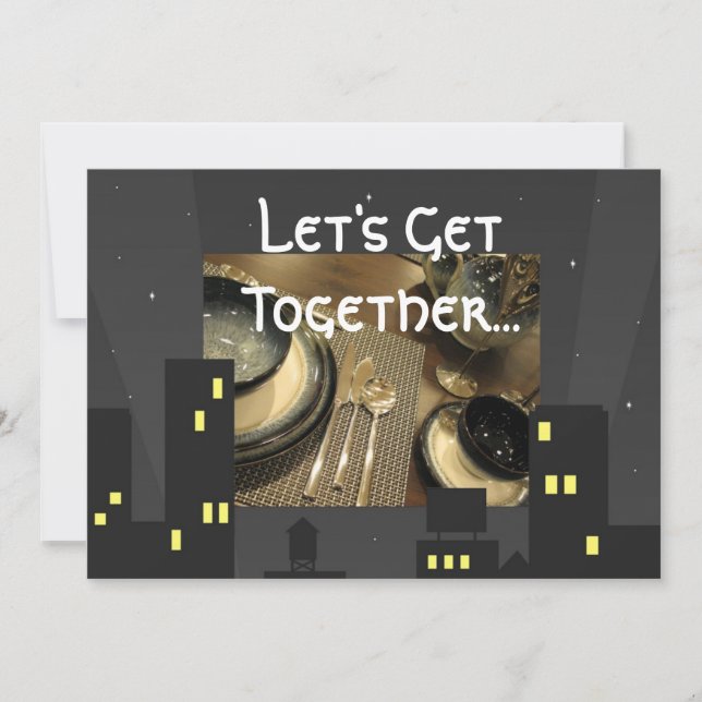 Convite de festas do comensal das luzes da cidade (Frente)