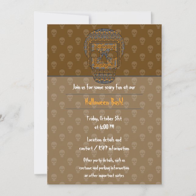 Convite de festas do crânio do Halloween (Frente)