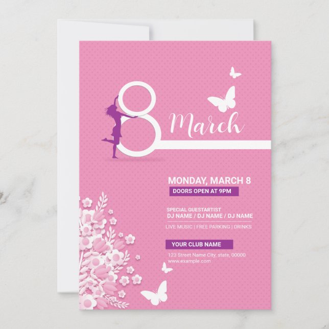 Convite de festas do Dia da Mulher (Frente)