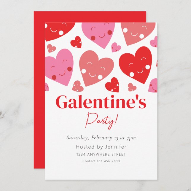 Convite de festas do Dia de Galentine (Frente/Verso)