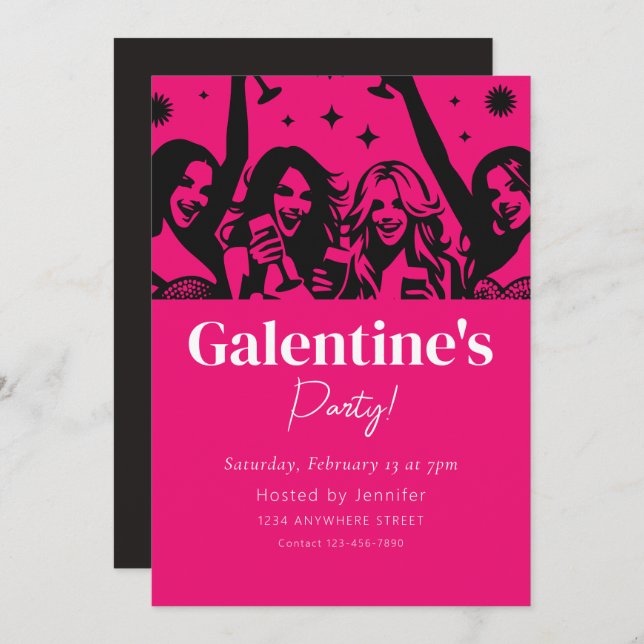 Convite de festas do Dia de Galentine (Frente/Verso)