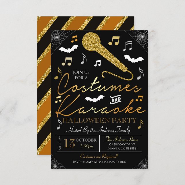 Convite de festas do Halloween Karaoke (Frente/Verso)