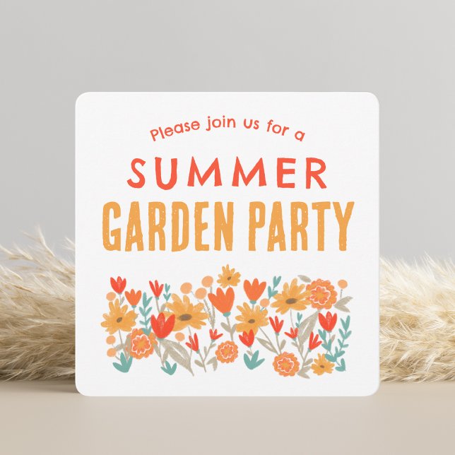 Convite de festas do Jardim de Verão (Summer Garden Party Square Invitation - Front)
