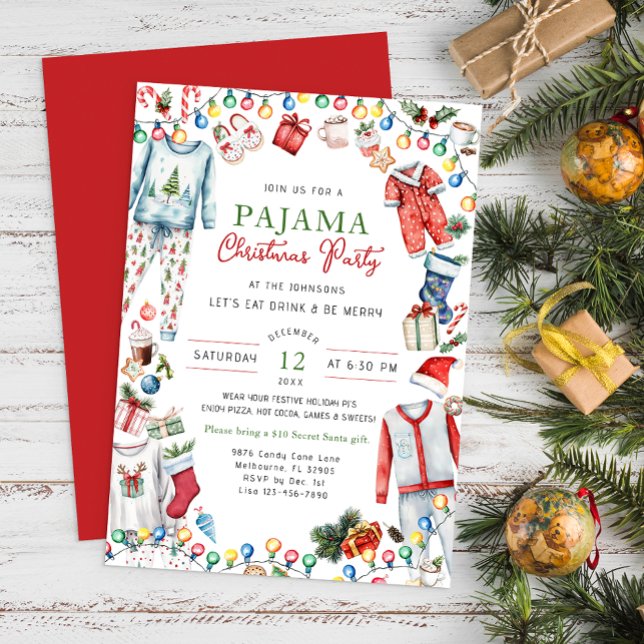 Convite de festas do Pajama para Watercolor Christ (Pajama Party Xmas)