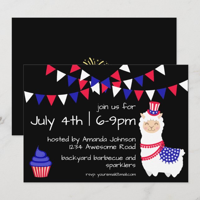 Convite de festas do quarto Llama julho (Frente/Verso)