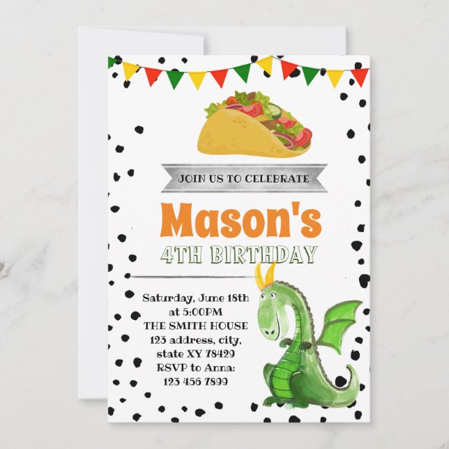 Convite de festas do tacos do amor do dragão (Frente)