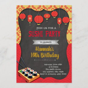 Convite de festas do tema do sushi