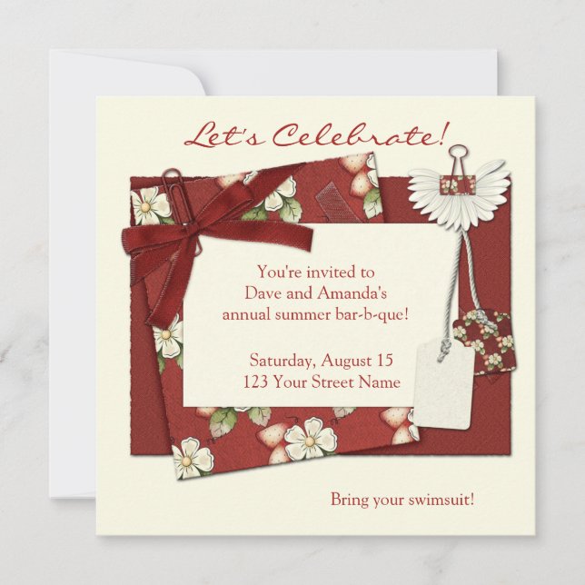 Convite de festas do verão da morango (Frente)