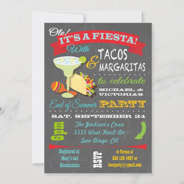Convite de festas do verão do Tacos e do Tequila (Frente)