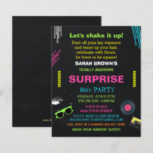 Convite de festas dos anos 80 totalmente incrível