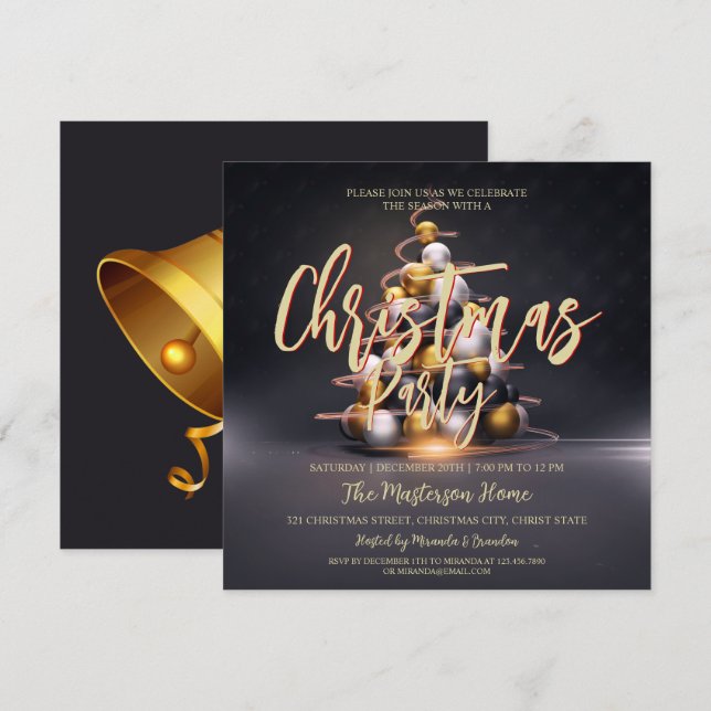Convite de festas Dourado de Natal Elegante (Frente/Verso)