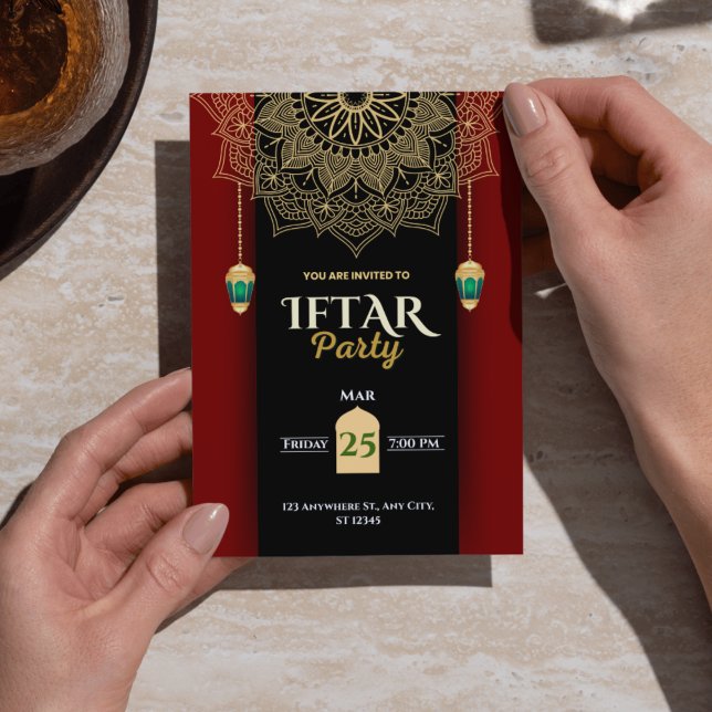 Convite de festas Dourado Elegante Ramadan Iftar p (Black Gold Elegant Ramadan Iftar Party Invitation)