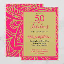 convite de festas Dourado rosa 50 fabuloso