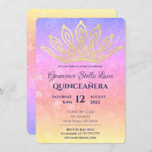 Convite de festas Dourado Tiara Quinceañera