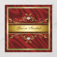Convite de festas Elegante Dourado de Seda Vermelh