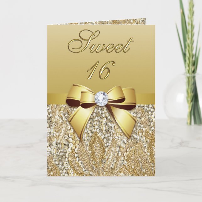 Convite de festas Elegante Dourado Sweet 16 (Frente)