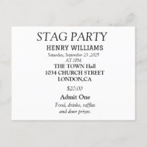 Convite de festas Elegante preto e branco Stag