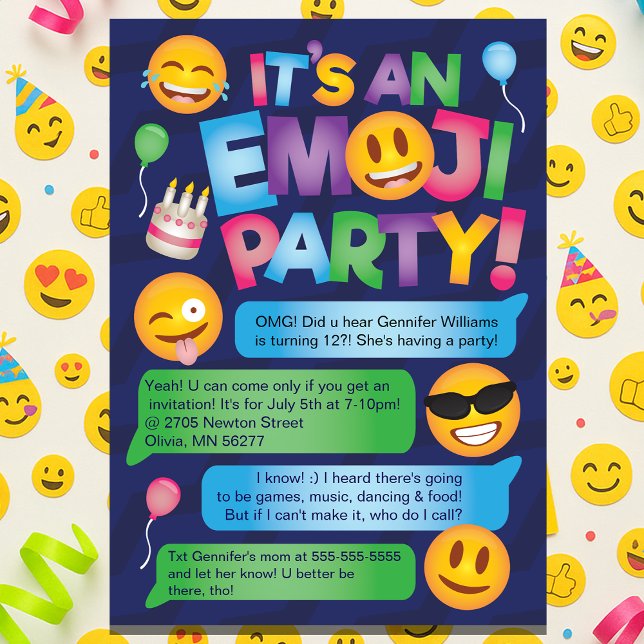 Convite de festas Emoji Divertido (Fun Emoji Party Invitation
)