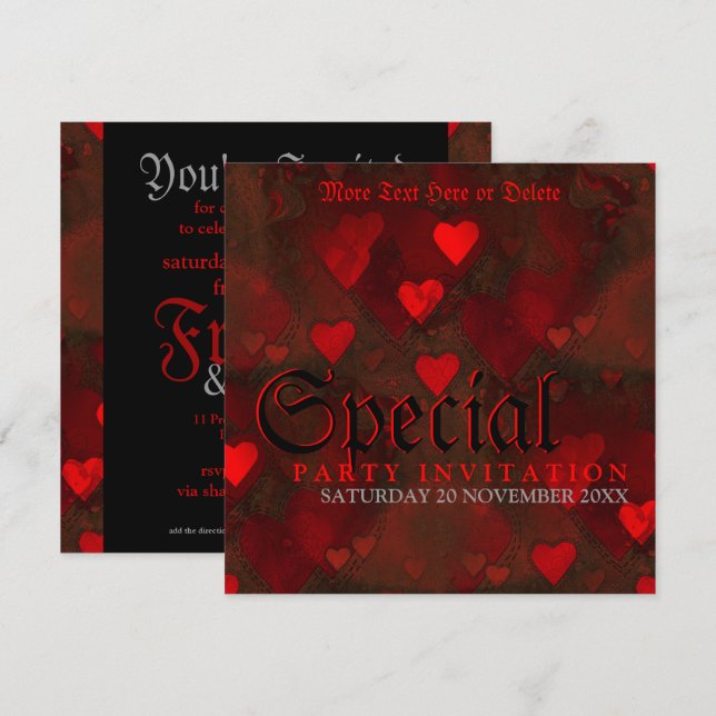 Convite de festas Especial de Paixão Gótica Grunge (Frente/Verso)