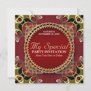 Convite de festas especial Dourado vermelho exótic