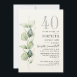 Convite de festas Eucalyptus aniversário de 40 ano<br><div class="desc">Pode ser uma festa surpresa ou outra década especial alcançada. Este convite de festas de aniversário de 40 anos com eucalipto verde design com tipografia popular moderna pode ser facilmente editado para se adequar a qualquer comemoração de aniversário ou aniversário. Você pode alterar o texto, os detalhes do aniversário e...</div>