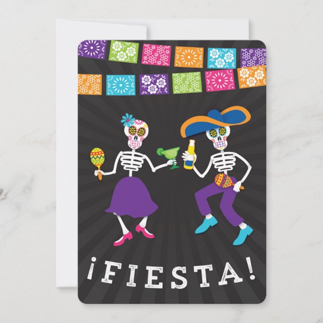 Convite de festas Fiesta Skulls com faixas (Frente)