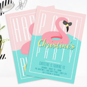 convite de festas Flamingo de Piscina 90