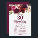 Convite de festas Floral aniversário de 30 anos<br><div class="desc">Convite de festas de aniversário de 30 anos Floral para mulheres. Festa de aniversário Vermelha Burgundy Convida. Flor Floral de Aquarela. 13 15 16º 18º 20 21rua 30 40º 50º 60º 80 de 70 100º. Para mais personalização, clique no botão "Personalizar" e use a ferramenta design para modificar este modelo....</div>