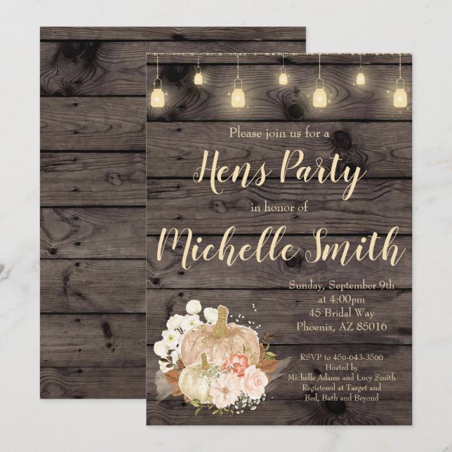 Convite de festas floral das galinhas do outono (Frente/Verso)