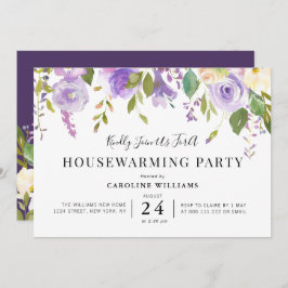 convite de festas floral púrpura de limpeza domést