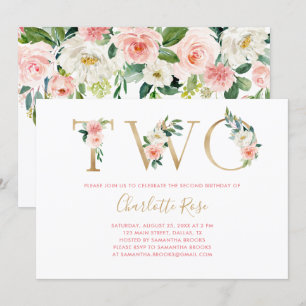 Convite de festas Floral, Rosa E Dourado