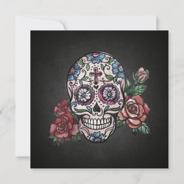 Convite de festas Floral Skull do los Muertos (Frente)