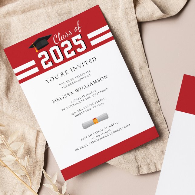 Convite de festas Formando Branco Vermelho 2025 (Graduation 2025 Party Red White Invitation)
