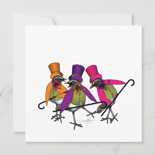Convite de festas Funky Bird Boogie (Frente)