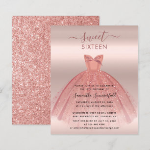 Convite de festas Glitter Rosa Dourado Script Swee