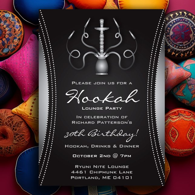 Convite de festas Hookah Preto (Black Hookah Party Invitation
)