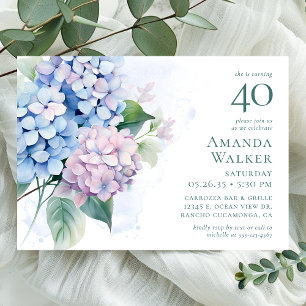 Convite de festas Hydrangeas aniversário de 40 ano