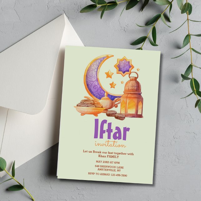Convite de festas Iftar da Crescente de Aquarela M (Criador carregado)