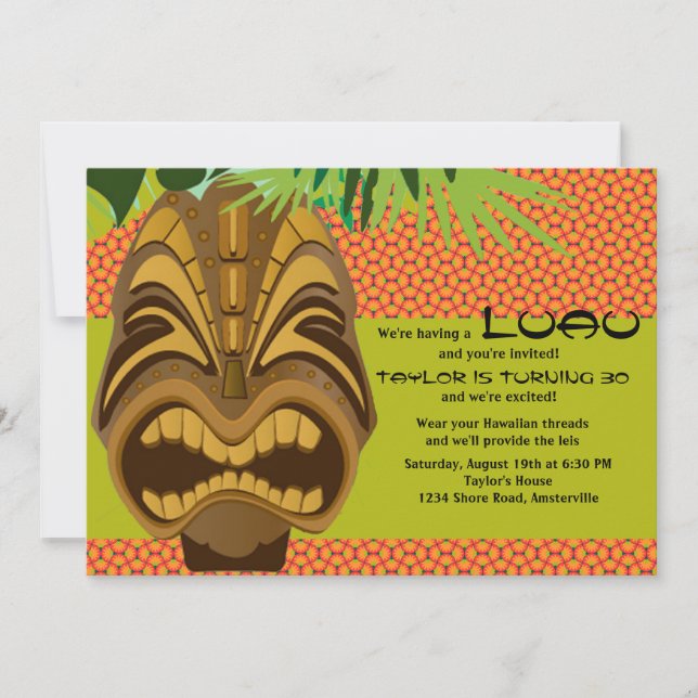 Convite de festas Island Tiki Luau (Frente)