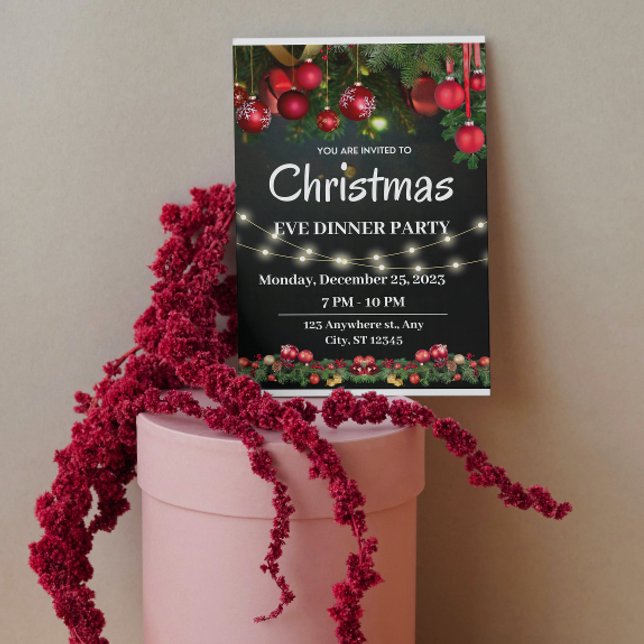 Convite de festas jante da véspera de Natal Vermel (Criador carregado)