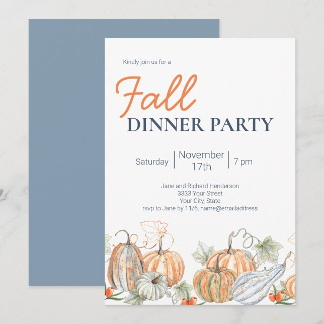 Convite de festas Jante de Abóbora de Queda Modern (Frente/Verso)