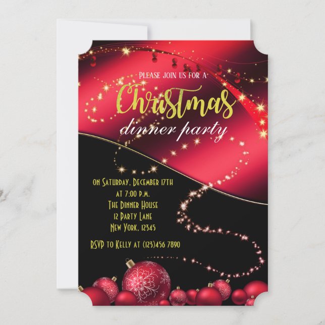 Convite de festas Jante de Natal preto e vermelho (Frente)