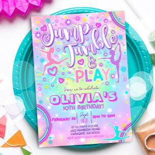 Convite de festas Jump Tumble Play Neon