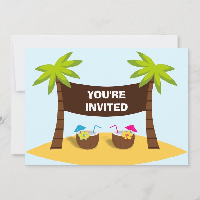 Convite de festas Luau (Frente)