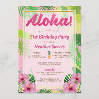 Convite de festas Luau aniversário de 21 anos
