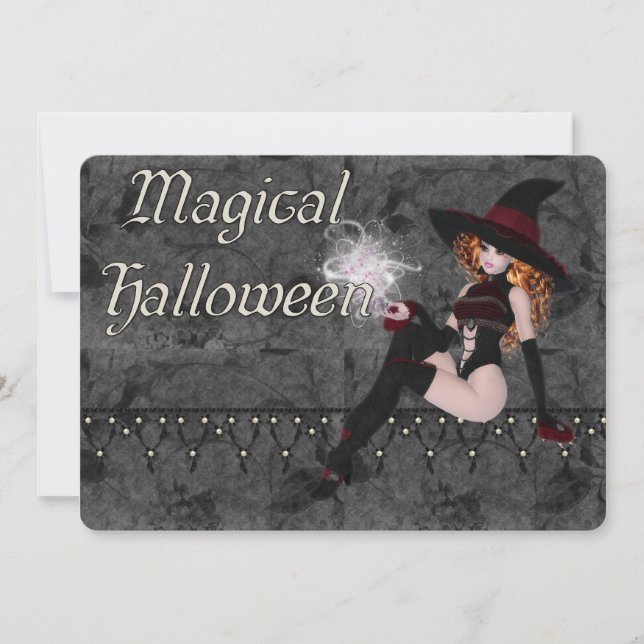 Convite de festas Mágico de Bruxas de Halloween (Frente)