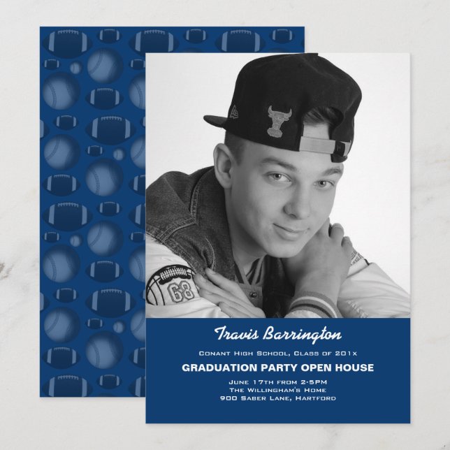Convite de festas marinho Azul de Formando de Foto (Frente/Verso)